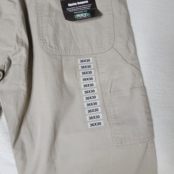 Key Ripstop Dungaree Pants Mens Beige Cargo Utility Work Pants Sz 36 x 30 New - Picture 15 of 16